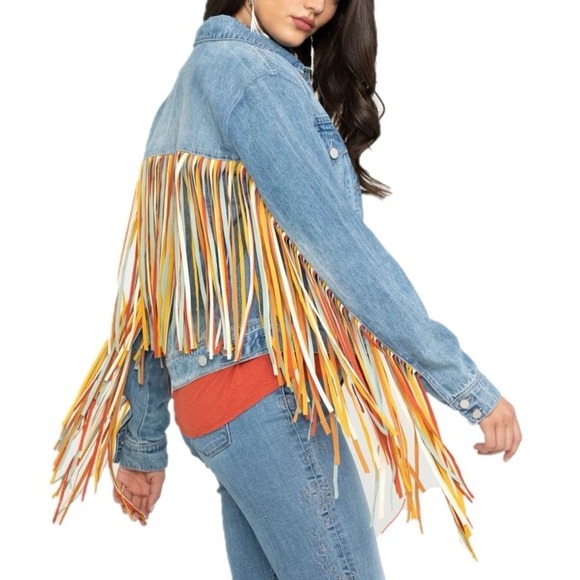 Scully Denim Jacket Womens Sz Large Blue Fringe Cowgirl Western Dance Western - Picture 2 of 11